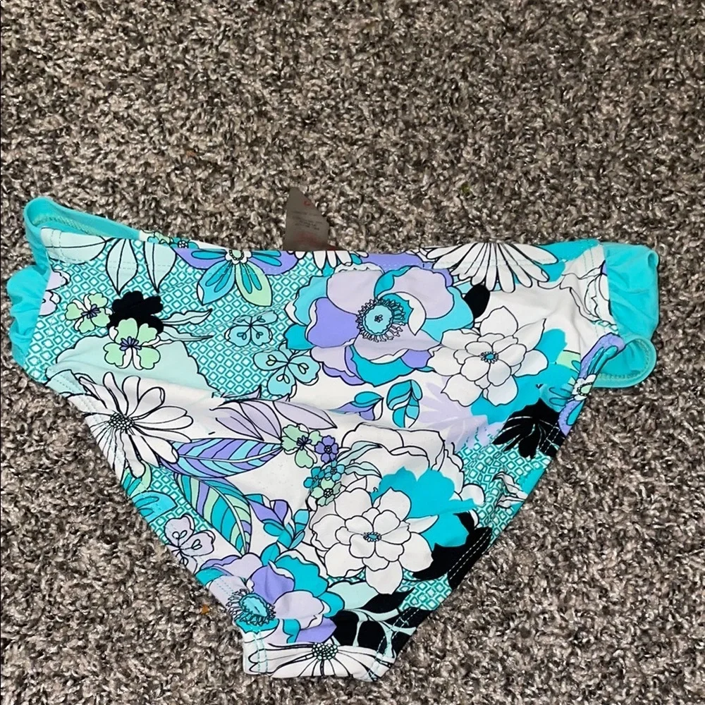 ZeroXposur Aqua and Black Floral Kids 3 piece Bikini Set